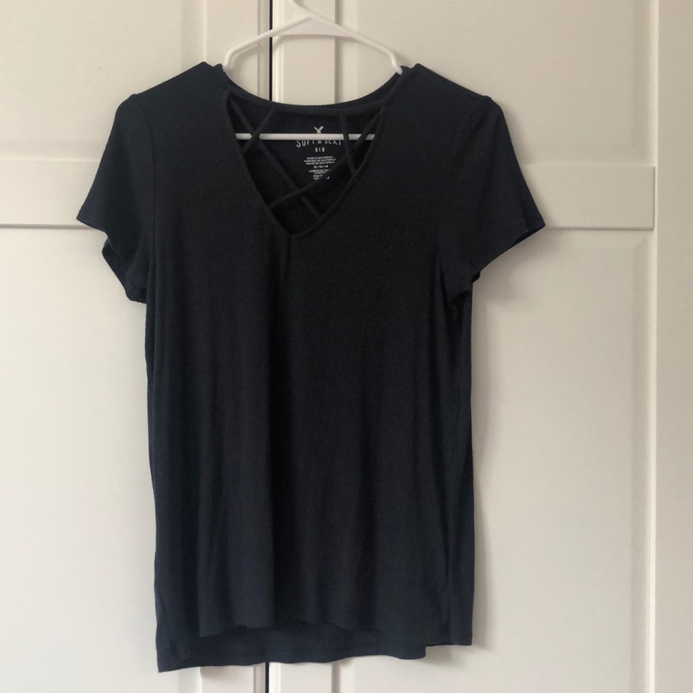 Black Crisscross V-Neck Women's Top